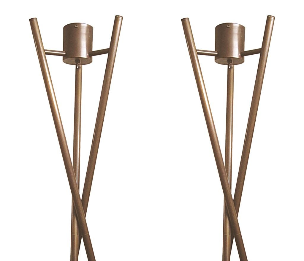 20th Century Pair of Tall Bronze Tripod Floor Lamps by Leavitt Weaver