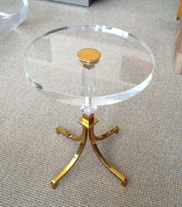 Mid-Century Modern Pair of Regency Style Lucite and Brass Side Tables by Charles Hollis Jones