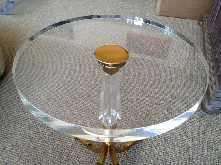 American Pair of Regency Style Lucite and Brass Side Tables by Charles Hollis Jones For Sale