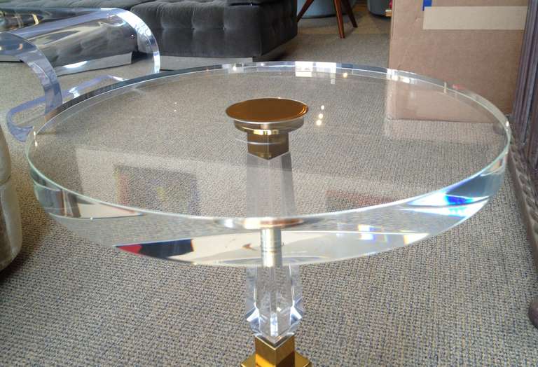 Pair of Regency Style Lucite and Brass Side Tables by Charles Hollis Jones In Good Condition For Sale In Los Angeles, CA