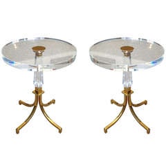 Pair of Regency Style Lucite and Brass Side Tables by Charles Hollis Jones 1