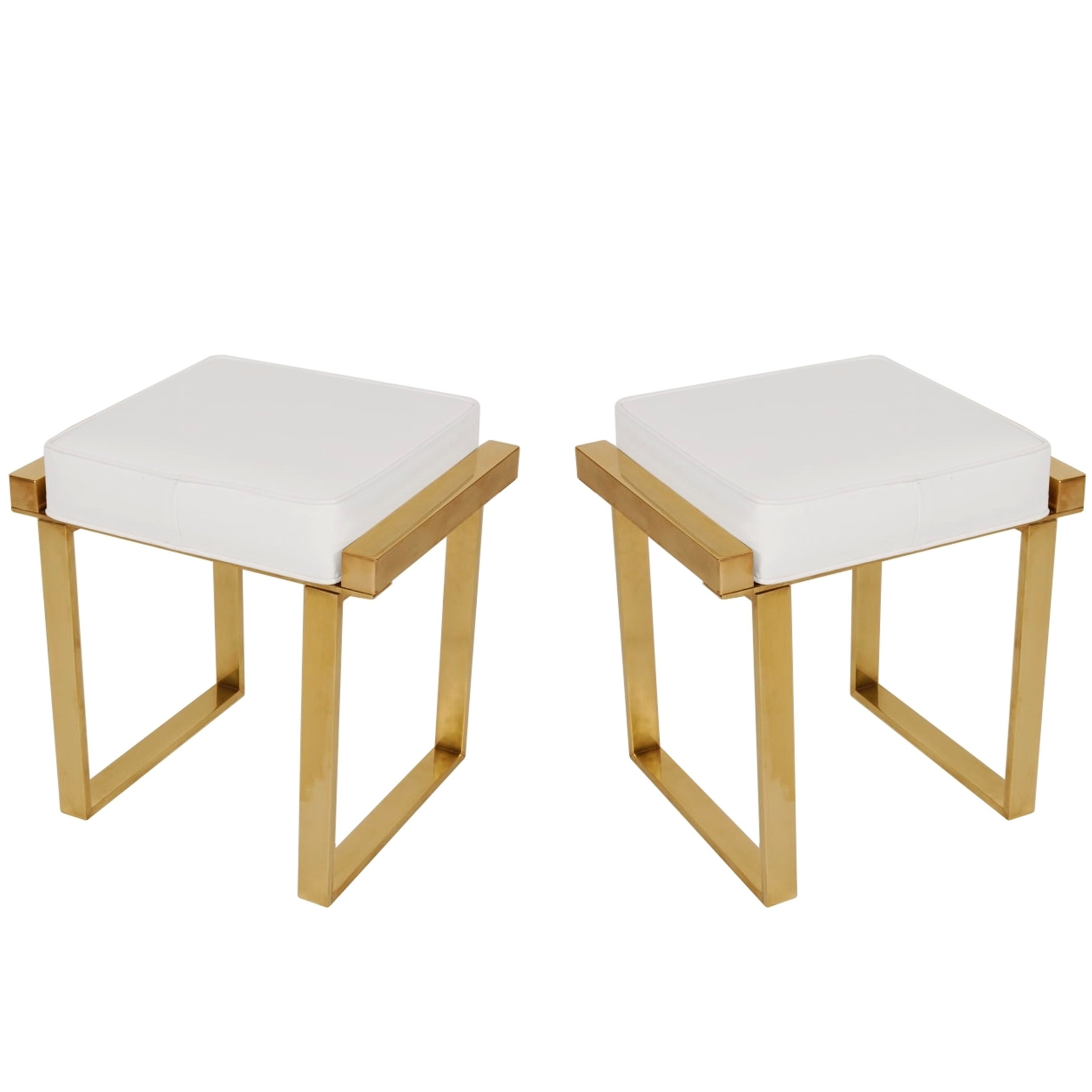 Pair of Charles Hollis Jones Brass Benches, "Box" Line For Sale