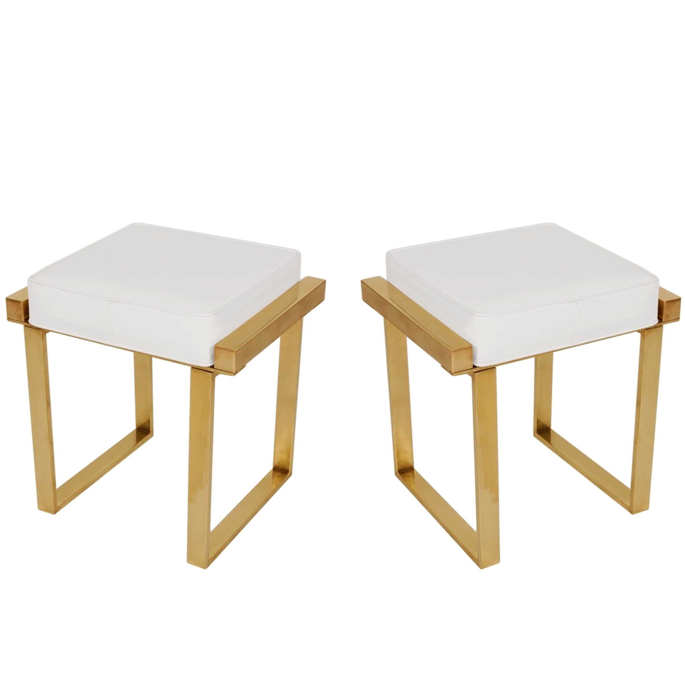 Pair of Charles Hollis Jones Brass Benches, "Box" Line