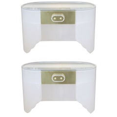 Frosted Lucite and Brass Nightstands by Walter Prosper