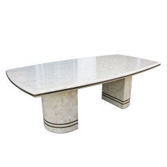 Maitland Smith Tessellated Fossil & Brass Inlay Pedestal Table