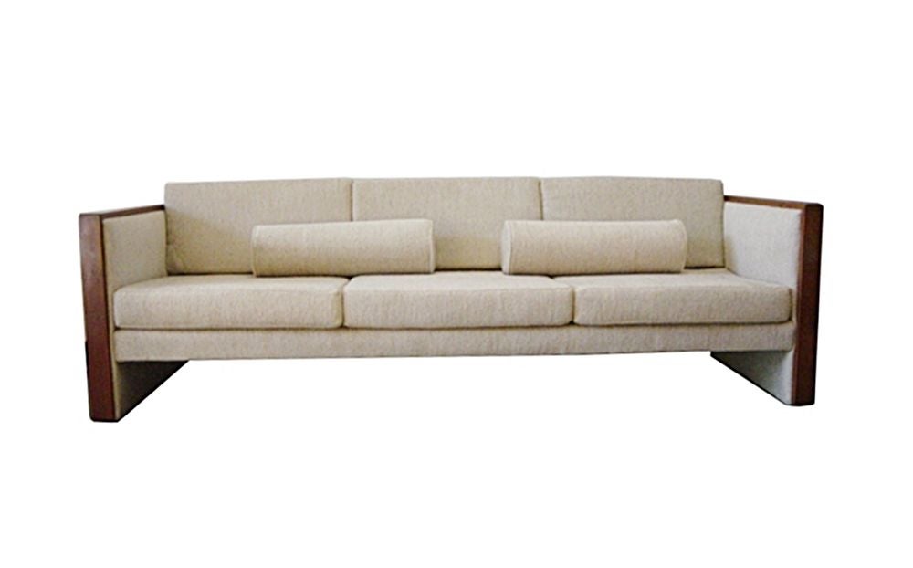 Milo Baughman Walnut Checkered Case Sofa