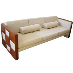 Retro Milo Baughman Walnut Checkered Case Sofa