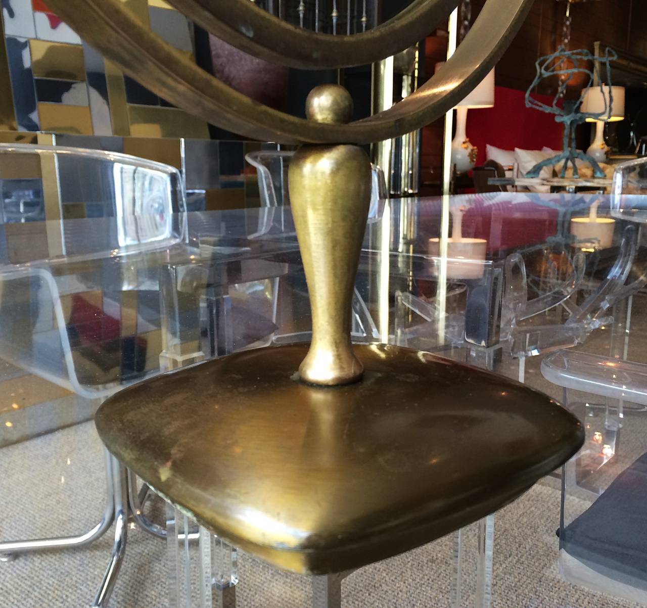 Charles Hollis Jones Vanity or Table Mirror in Antique Brass In Good Condition In Los Angeles, CA