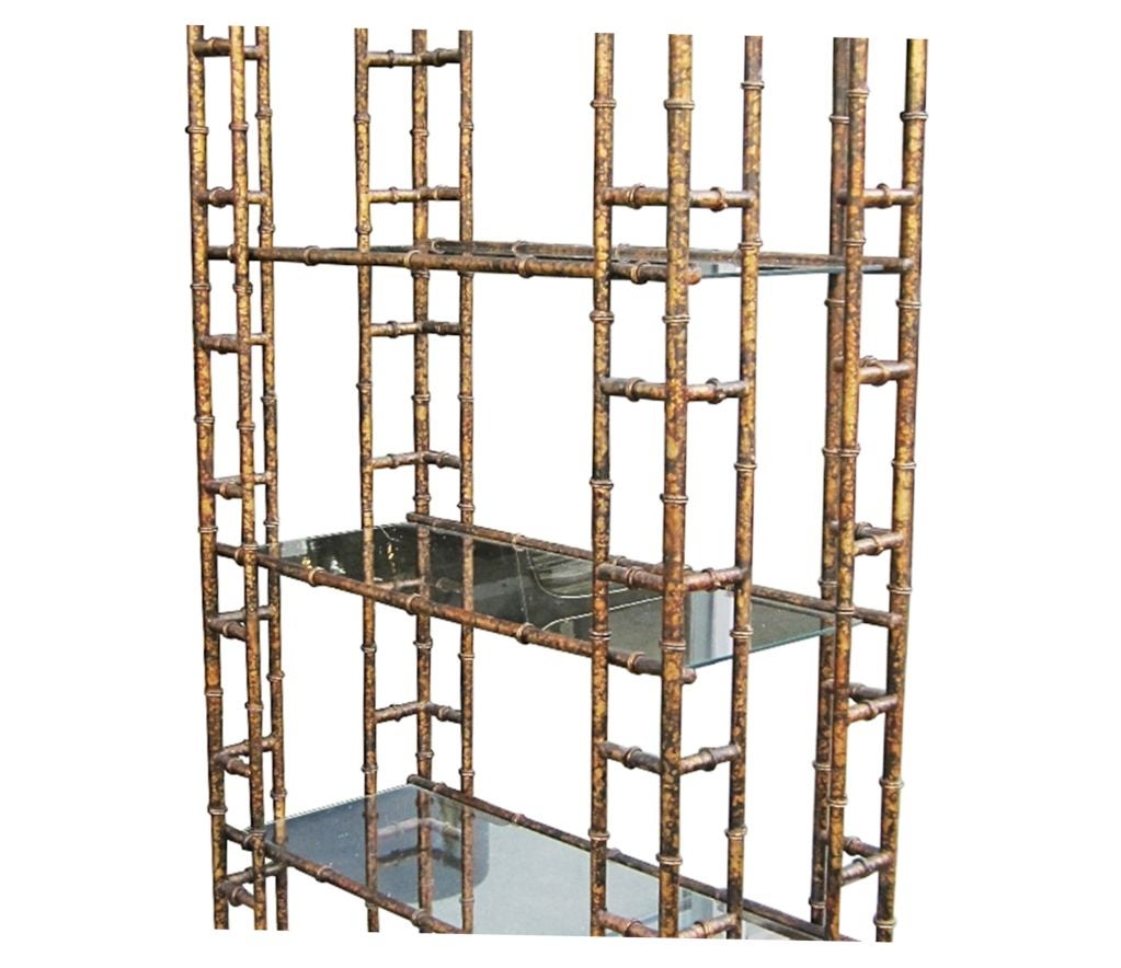 Asian Style Faux Bamboo Etagere with Gold Gilt & Oil Drop Finish