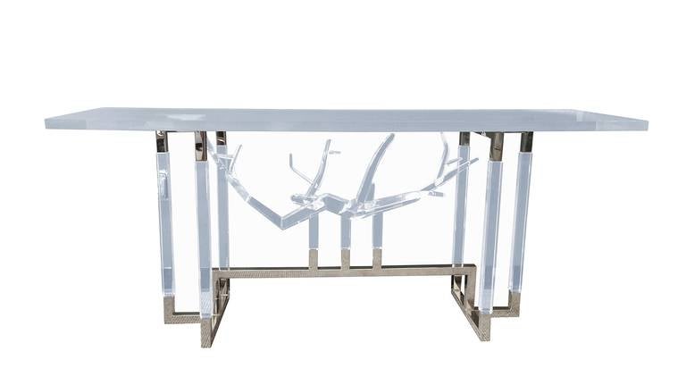 Superbe console en Lucite et nickelée conçue par Charles Hollis Jones dans le cadre de sa nouvelle série 