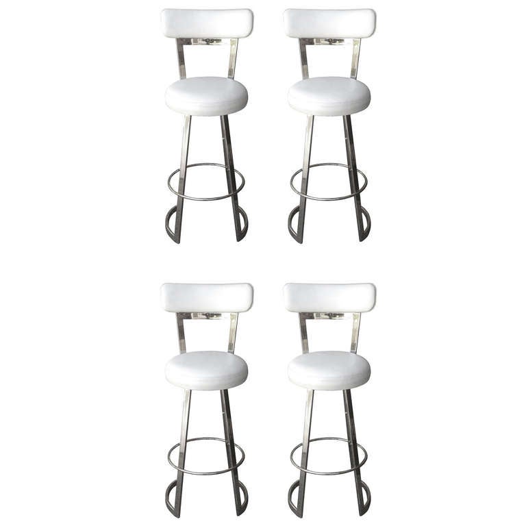 Four Mathis Barstools By Charles Hollis Jones In Polished Chrome