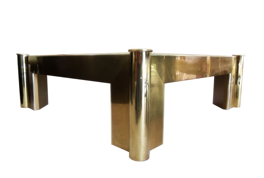 American Large Brass and Glass Coffee Table by Mastercraft