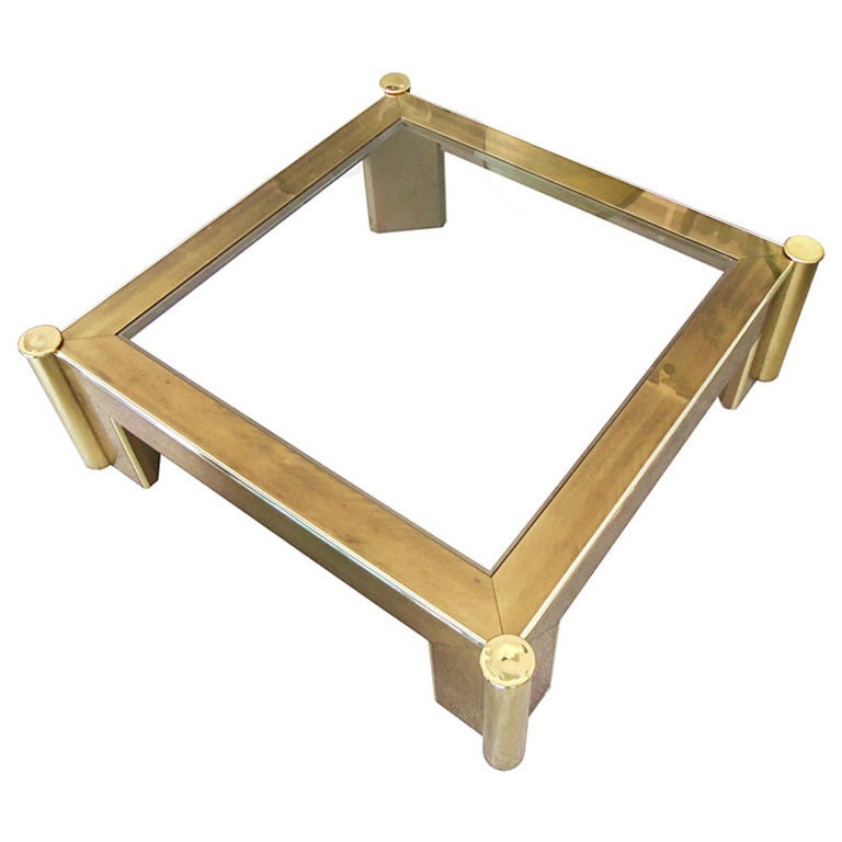 Large Brass and Glass Coffee Table by Mastercraft