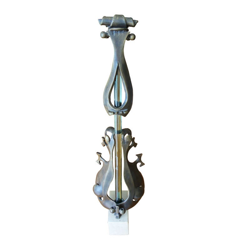 Bronze and Glass Violin Sculpture Signed BK