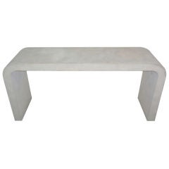 Vintage Waterfall Console Table Upholstered in Gray Suede 5