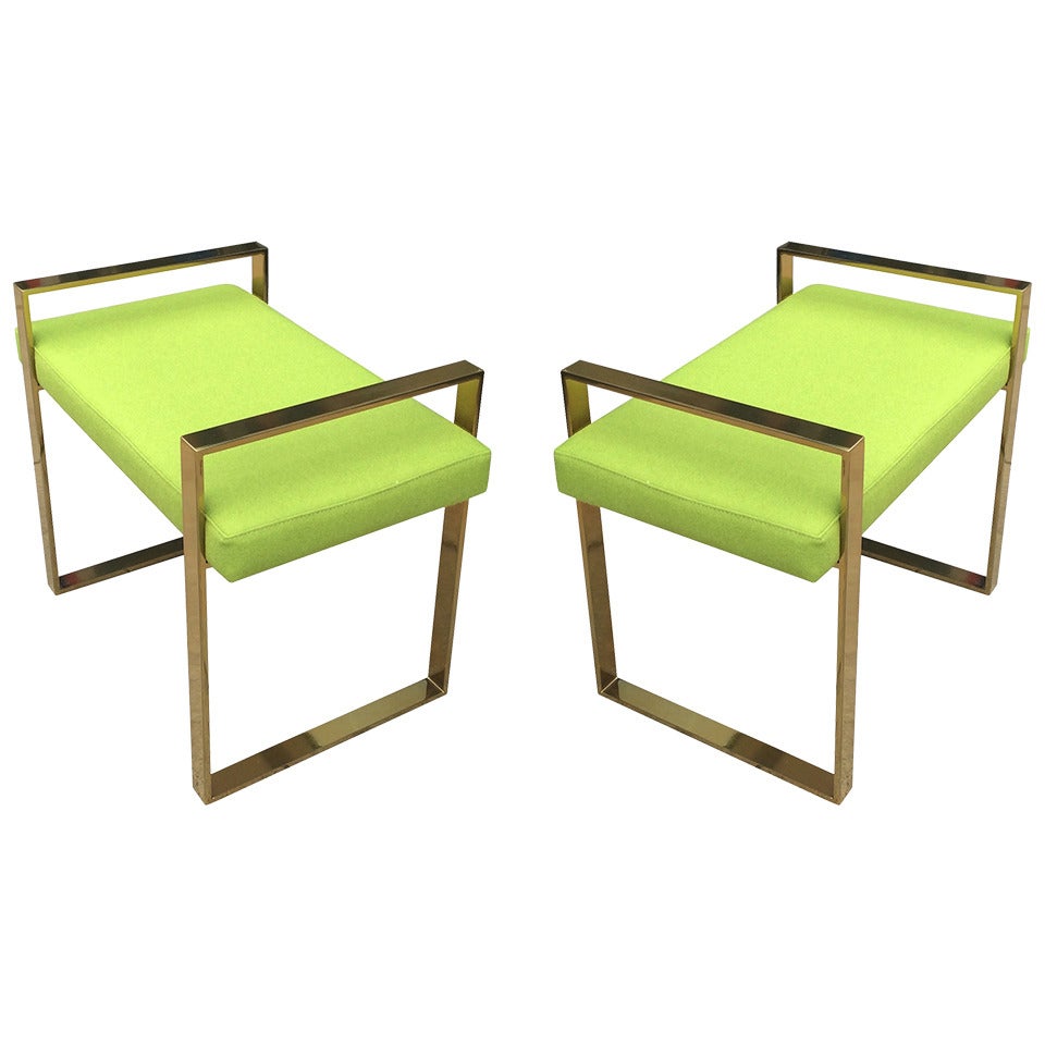 Pair of Polished Brass Benches by Charles Hollis Jones