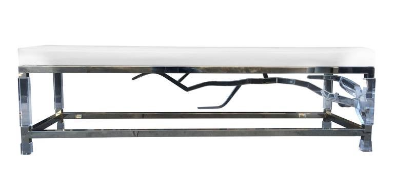 Stunning Lucite and nickel-plated long bench designed by Charles Hollis Jones as a part of his new series 