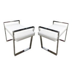 Pair of Charles Hollis Jones #HR-84 Benches in Polished Nickel