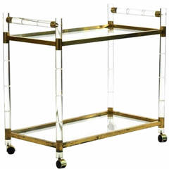 Retro Charles Hollis Jones Lucite "Bamboo" and Brass Serving Cart, Signed and Dated