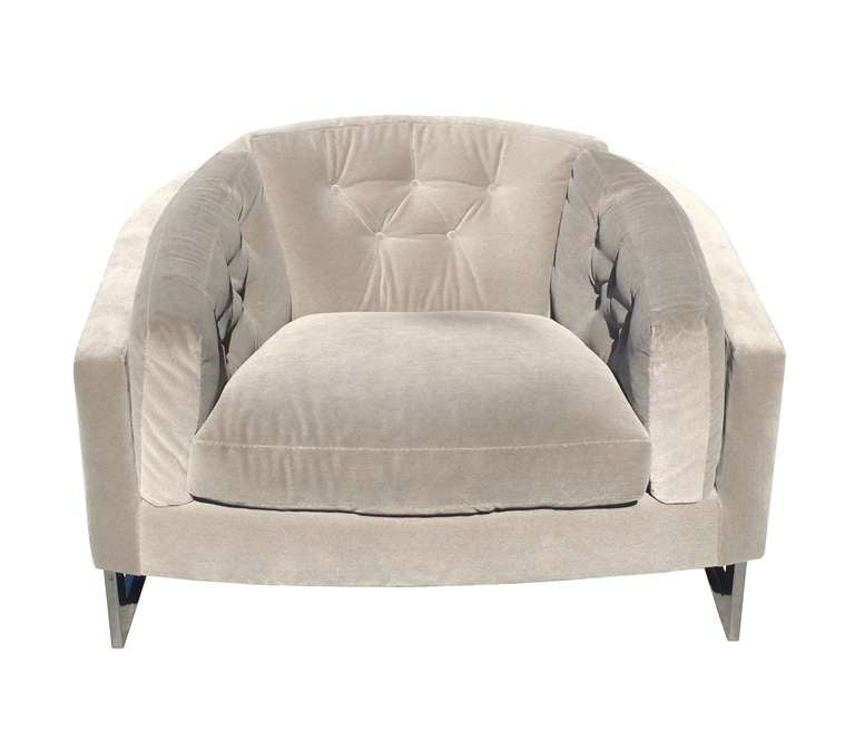 Milo Baughman Floating Chair with a Chrome Frame and Tufted Seat