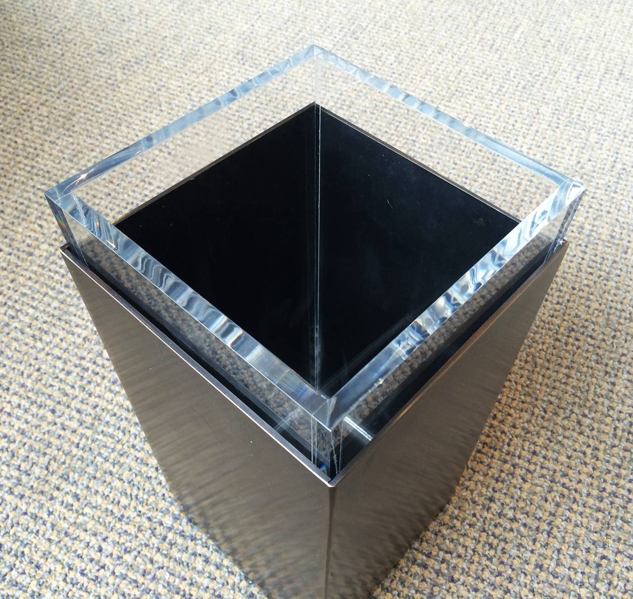 American Charles Hollis Jones Bronze and Lucite Waste Basket, Signed For Sale