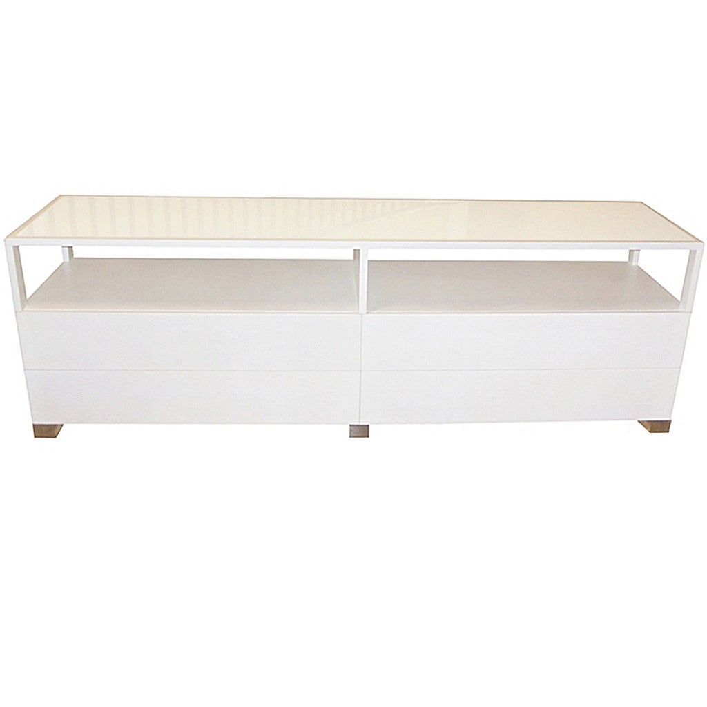 Cain Originals, Modern White Oak and Lucite Dresser with Milk Glass For Sale