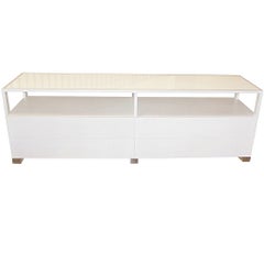 Cain Originals, commode moderne en chêne blanc et lucite avec verre dépoli