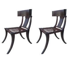 Pair of Klismos Chairs With Leather Weaving Seats