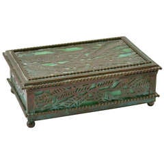 Tiffany Bronze and Glass Grapevine Box