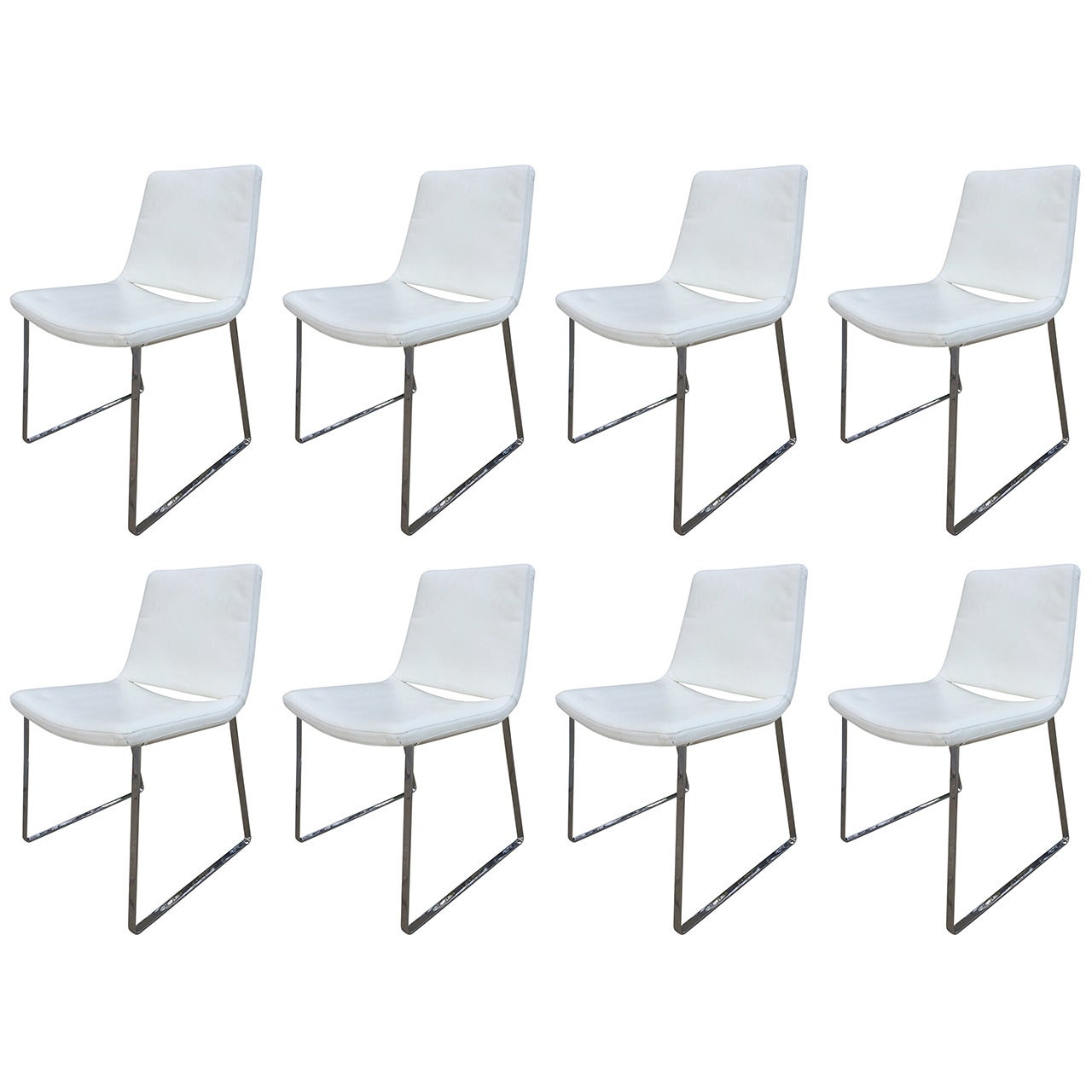 Set of Eight B&B Italia White Leather Chairs by Jeffrey Bernett