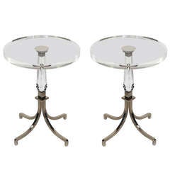 Pair of Regency Style Lucite and Nickel Side Tables by Charles Hollis Jones 7