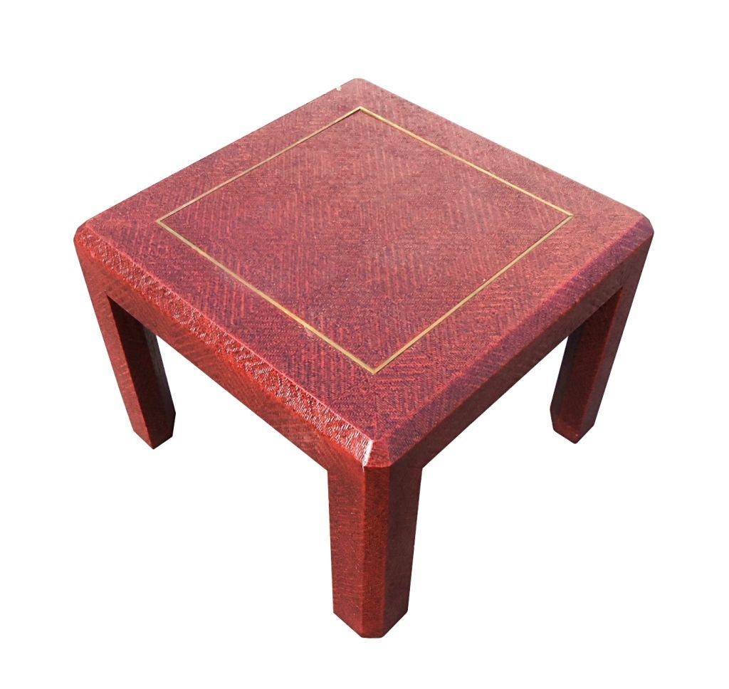 Mid-Century Modern Raffia Embossed Side Table by in a Deep Red Color
