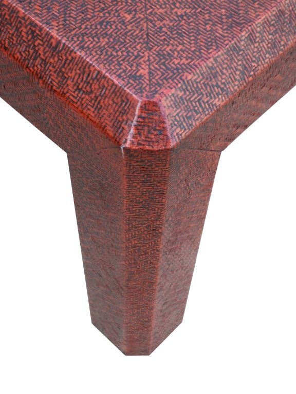 American Raffia Embossed Side Table by in a Deep Red Color