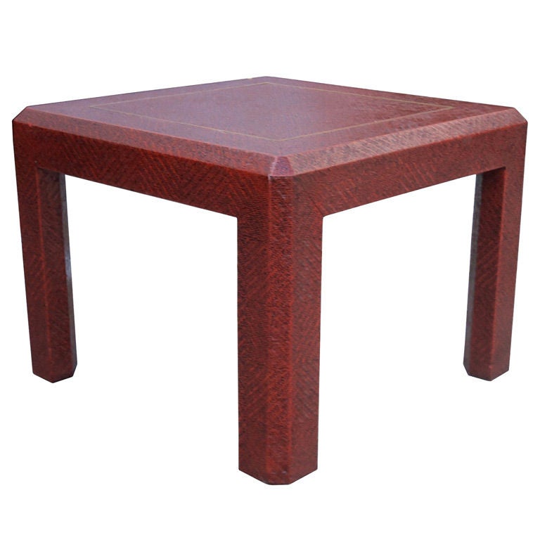 Raffia Embossed Side Table by in a Deep Red Color