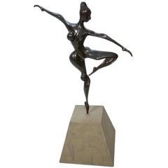 4ft Tall Bronze Sculpture of a Valet Dancer in the Cubist Style