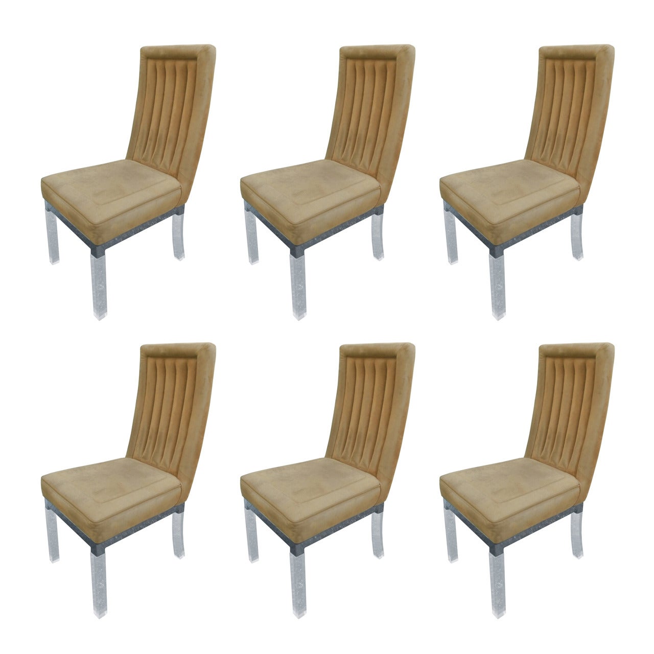 Set of Six Charles Hollis Jones Dining Chairs in Lucite and Nickel