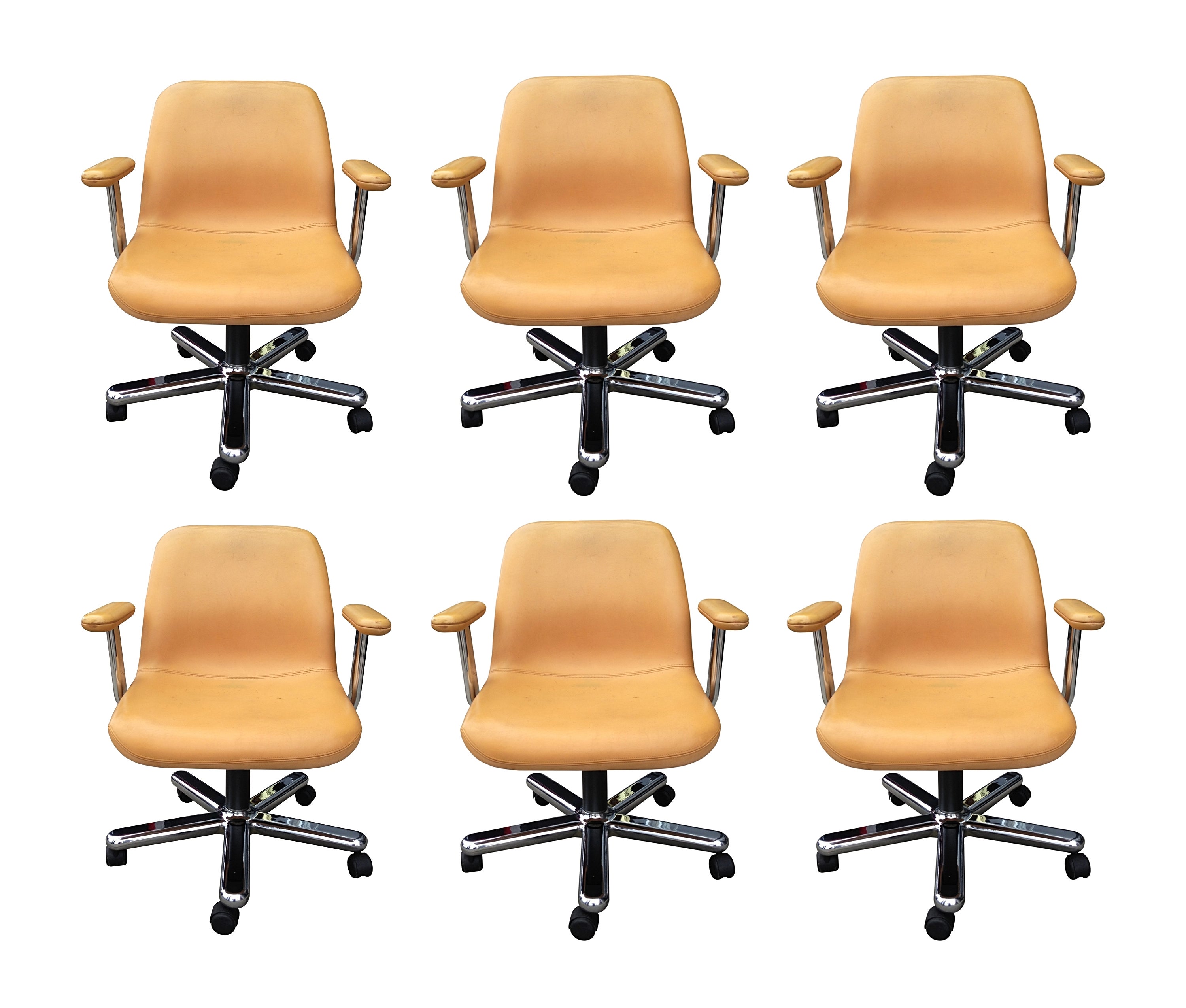 Set of 6 Executive Leather Chairs by Neils Diffrient for Knoll