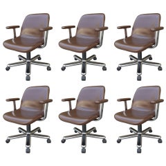 Vintage Set of 6 Executive Leather Chairs by Neils Diffrient for Knoll