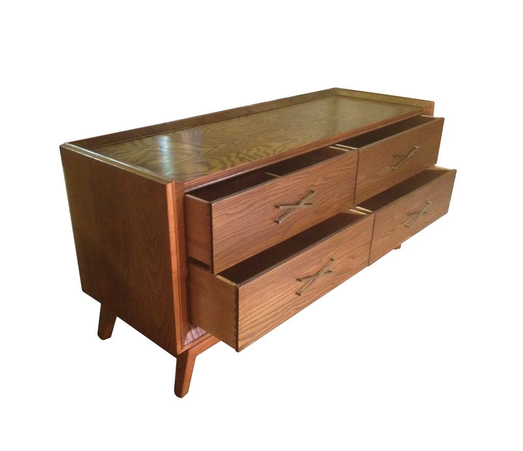 Paul Frankl Four-Drawer Dresser with Brass X-Pulls In Good Condition In Los Angeles, CA