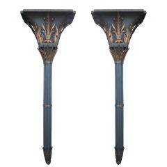 Pair of Wall Hanging Planters with Gold Gilded Accents 12