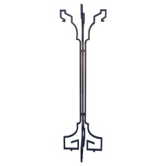 Tall Greek Key Wrought Iron Coat Hanger With Golden Accents