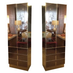 Used Pair of tall Cabinets in Brass and Bronze Mirror by Mastercraft