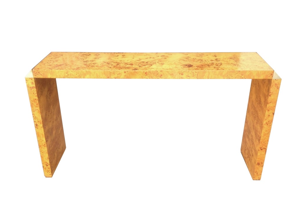 Mid Century Burlwood & Brass Console in the Milo Baughman Style