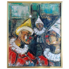 Paolo Corvino Oil on Canvas Titled "Clowns, " circa 1967