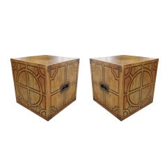Pair or Decorative Side Tables/Cubes With Geometric Design