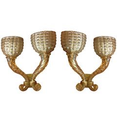 Archimede Seguso, 1940s Murano Glass Sconces