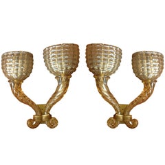 Archimede Seguso, 1940s Murano Glass Sconces