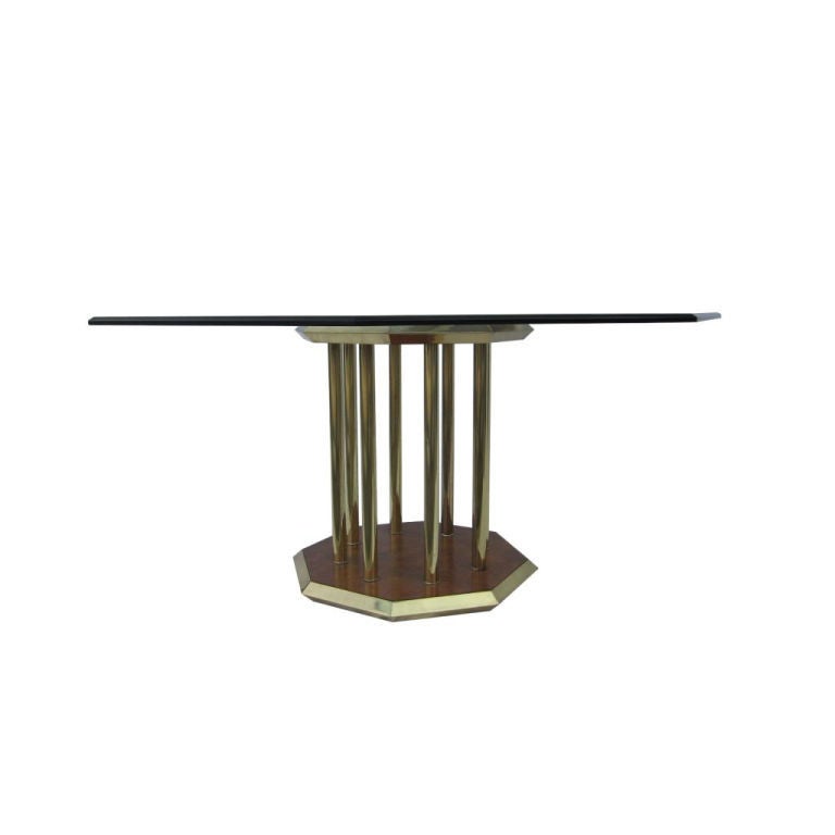 Mastercraft Dining Table in Burlwood and Brass with Glass Top 2