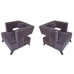 Pair of Deco Chairs with Cantilevered Back/Armrests