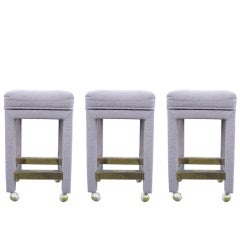 Set of 3 Bar Stools with Brass Footrests attb to Milo Baughman
